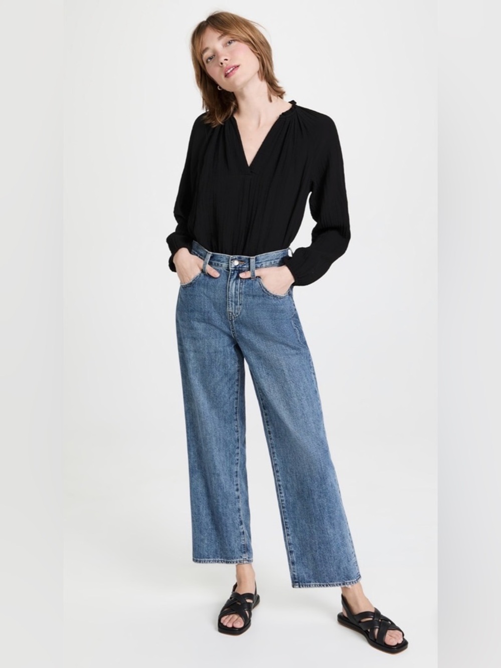 Xirena Camila Gauze Top Black XS Oversized Boho Blouse